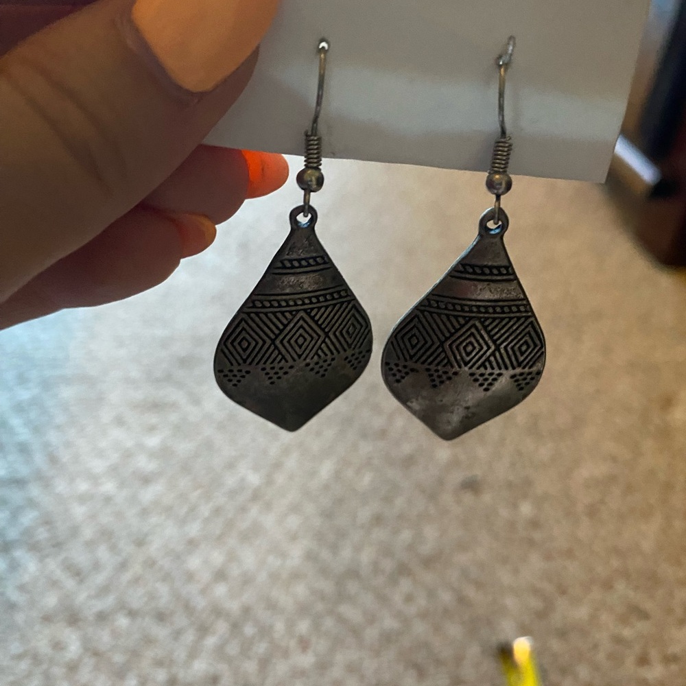 Silver Geometric Dangle Earrings